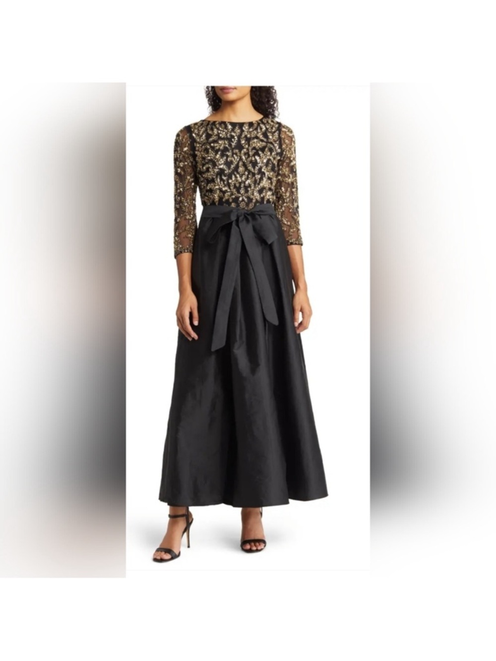 Pisarro Nights Black Gown with Gold Sequin Bodice